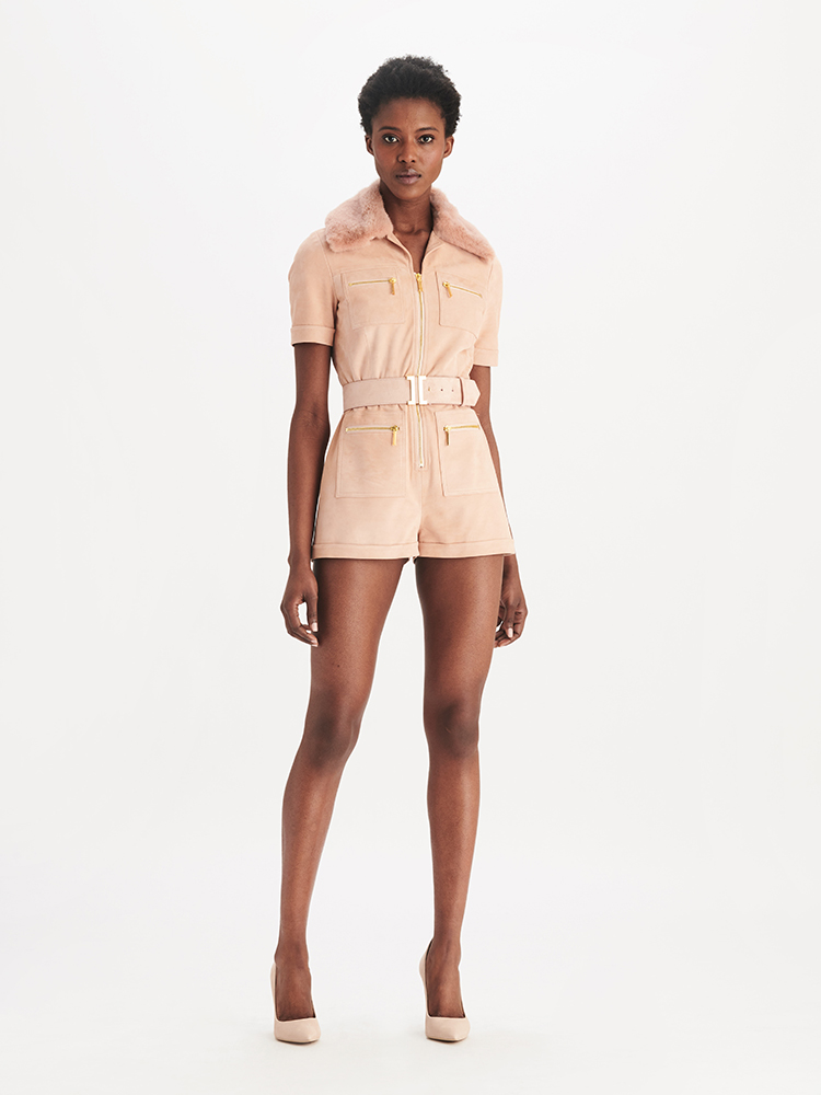 e1972 Bush Suede Romper with Belt, Full Look