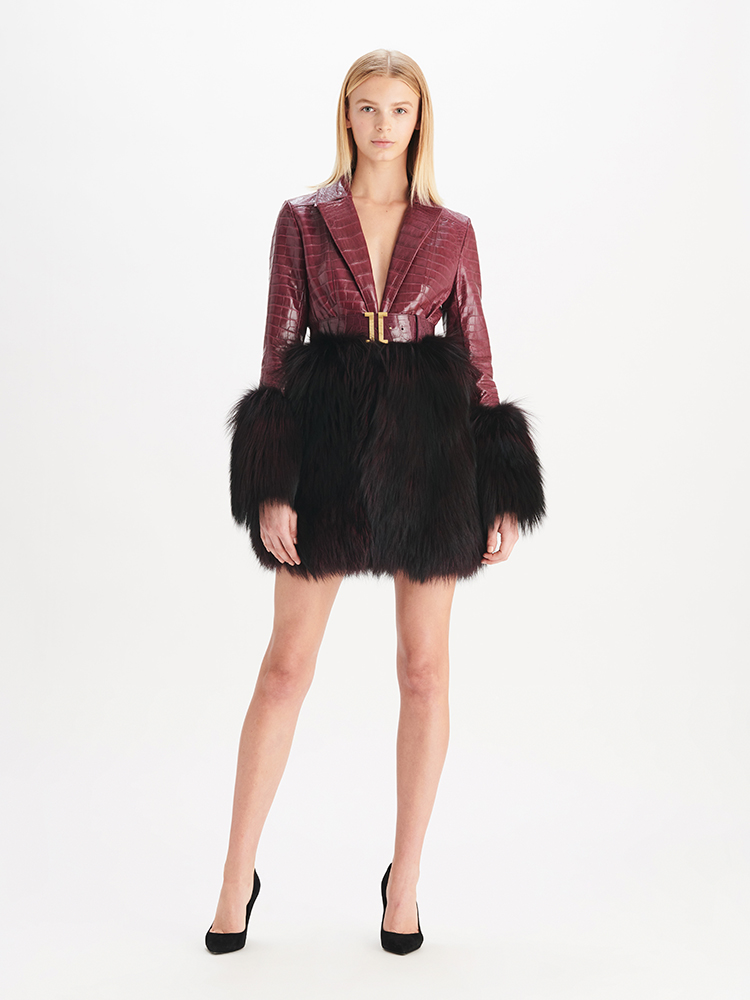 e1972 High Gloss Faux Fur Dress, Full Look