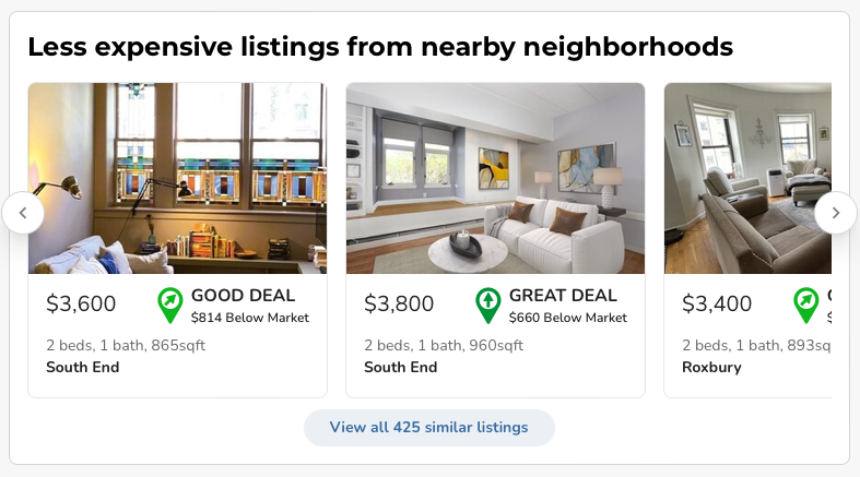 The “Less expensive listings from nearby neighborhoods” section on each ApartmentAdvisor listing can help you find comps.