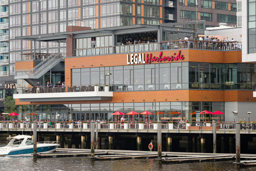 Legal Harborside exterior and rooftop bar. Photo courtesy of Legal Sea Foods.