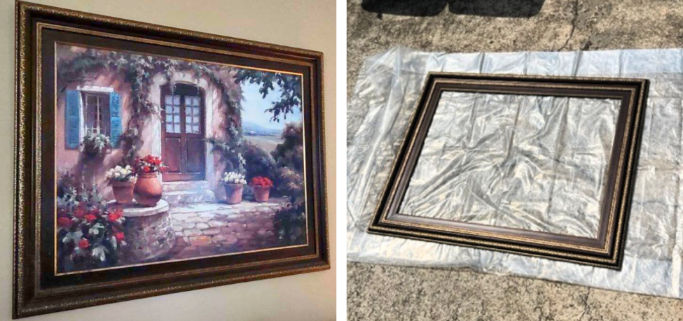 I found a hand-me-down piece of framed art that I didn’t like, then separated the frame from the canvas.