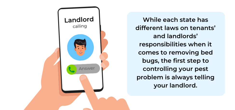 While each state has different laws on tenants’ and landlords’ responsibilities when it comes to removing bed bugs, the first step to controlling your pest problem is always telling your landlord.