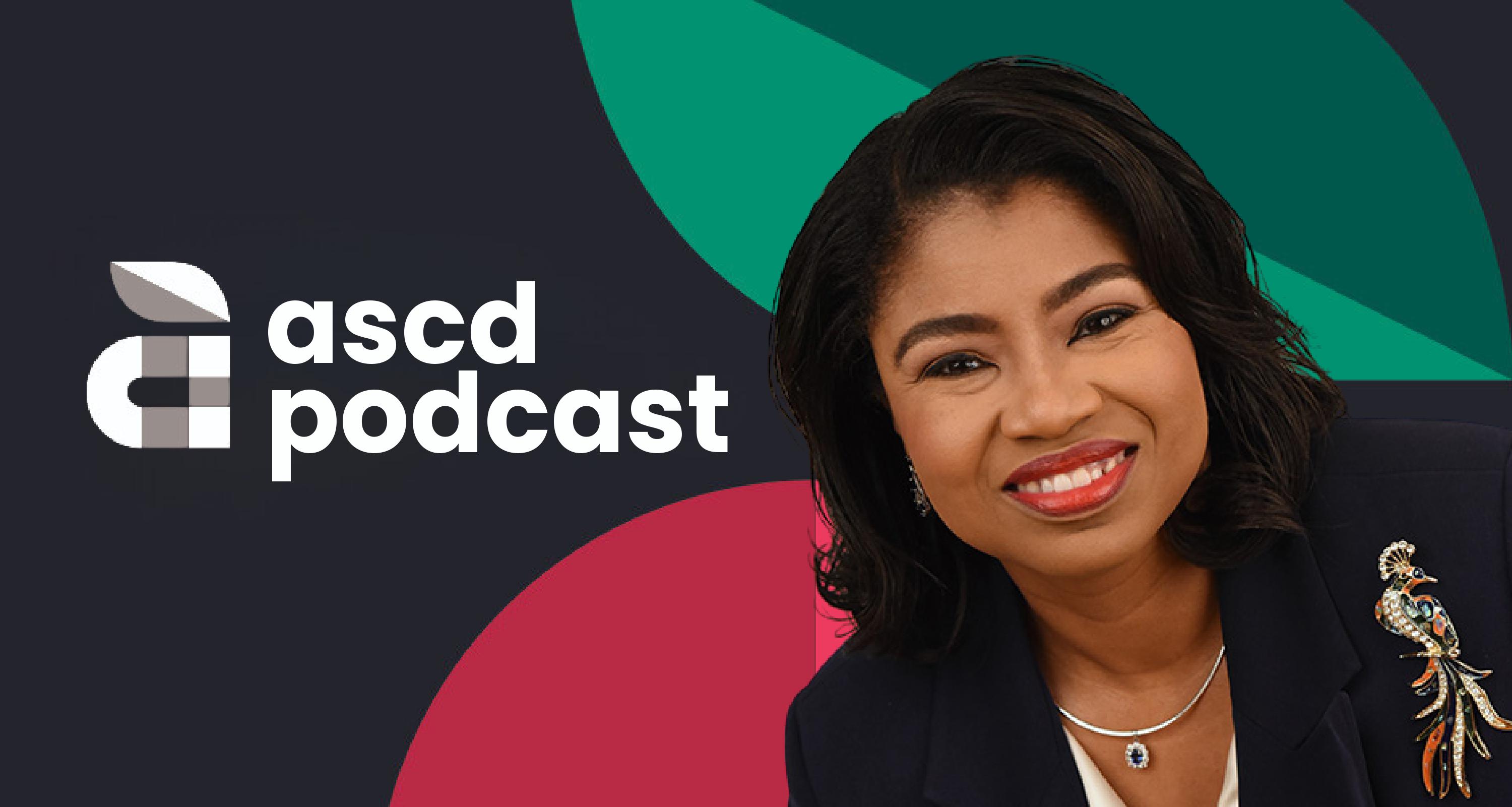 Image of podcast interviewee Teresa Hill against a dark grey background with ASCD's apple logo and the text "ASCD Podcast"