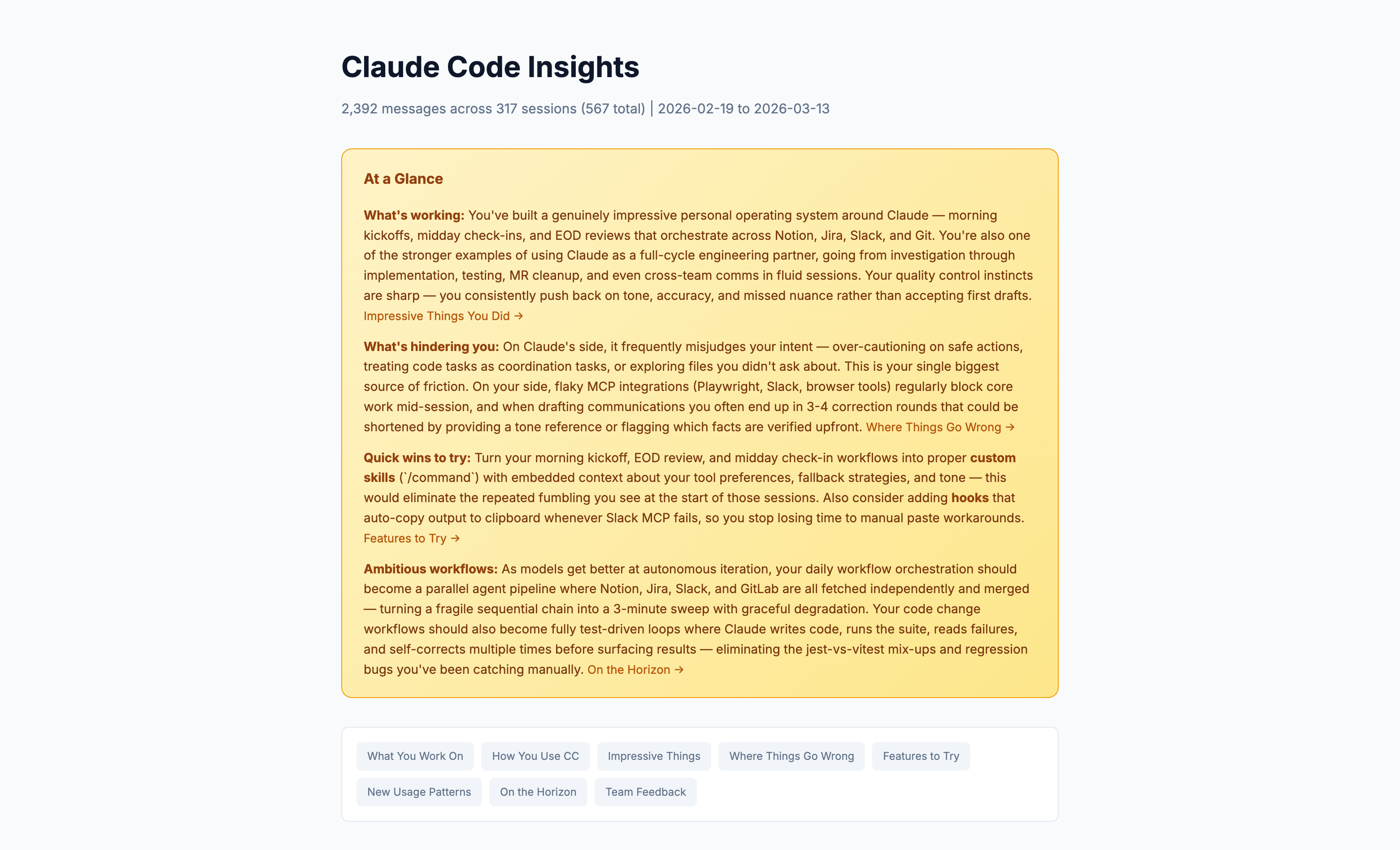 Claude Code Insights - At a Glance