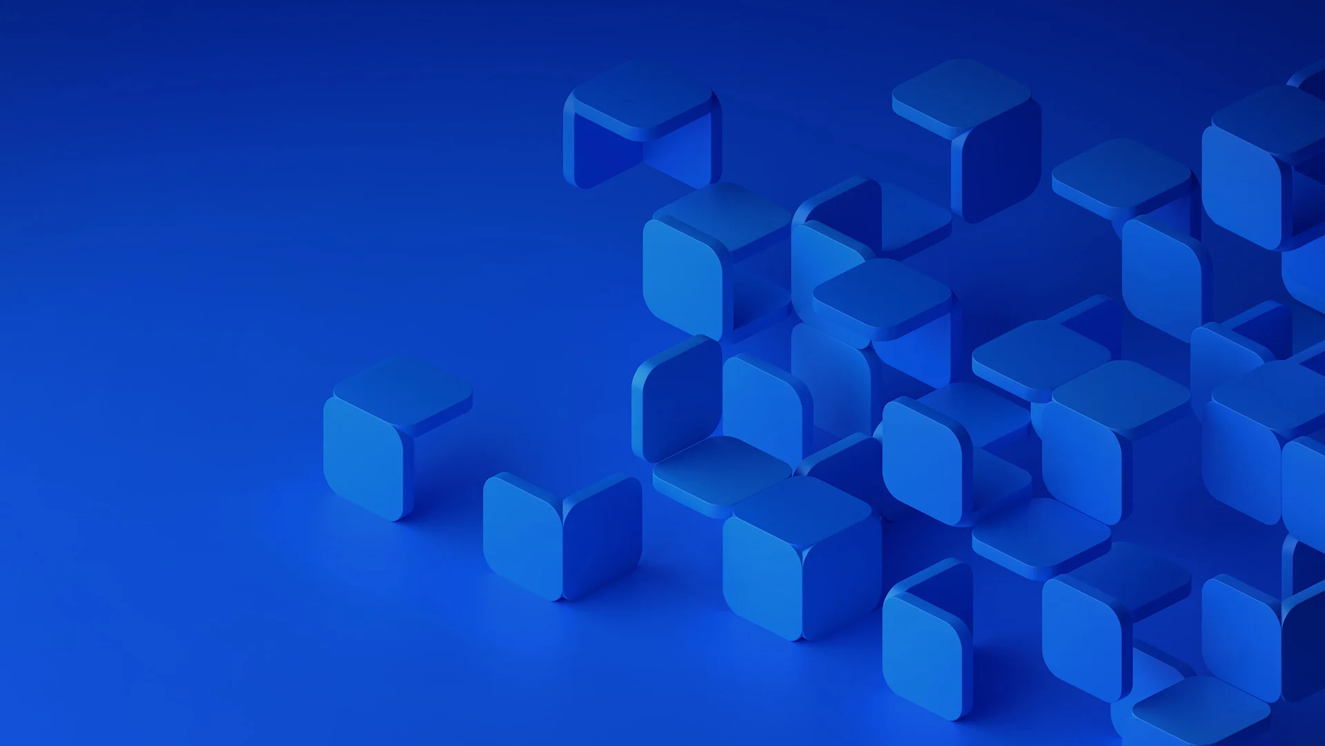Blue modular cubes and a graded blue background.