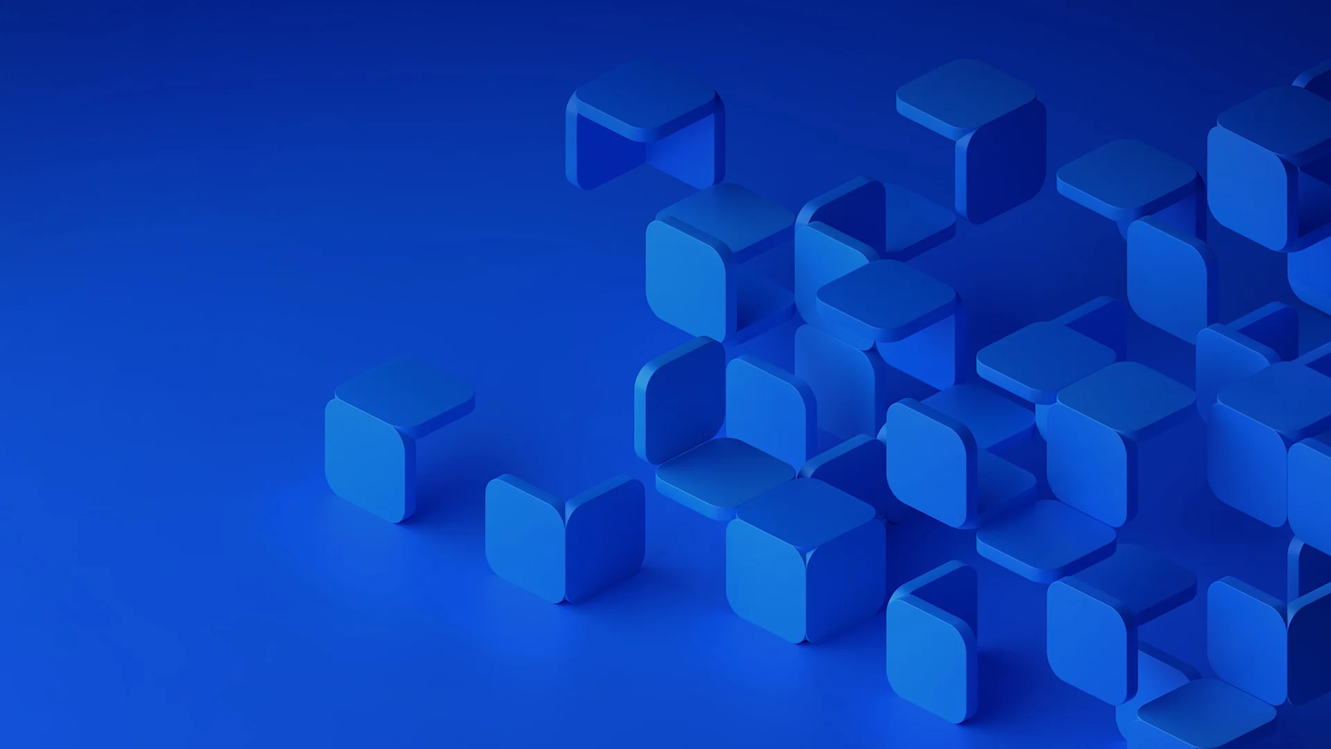 Blue modular cubes and a graded blue background.