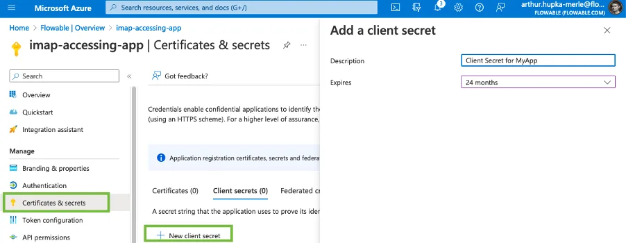 Azure App Create Client Secret