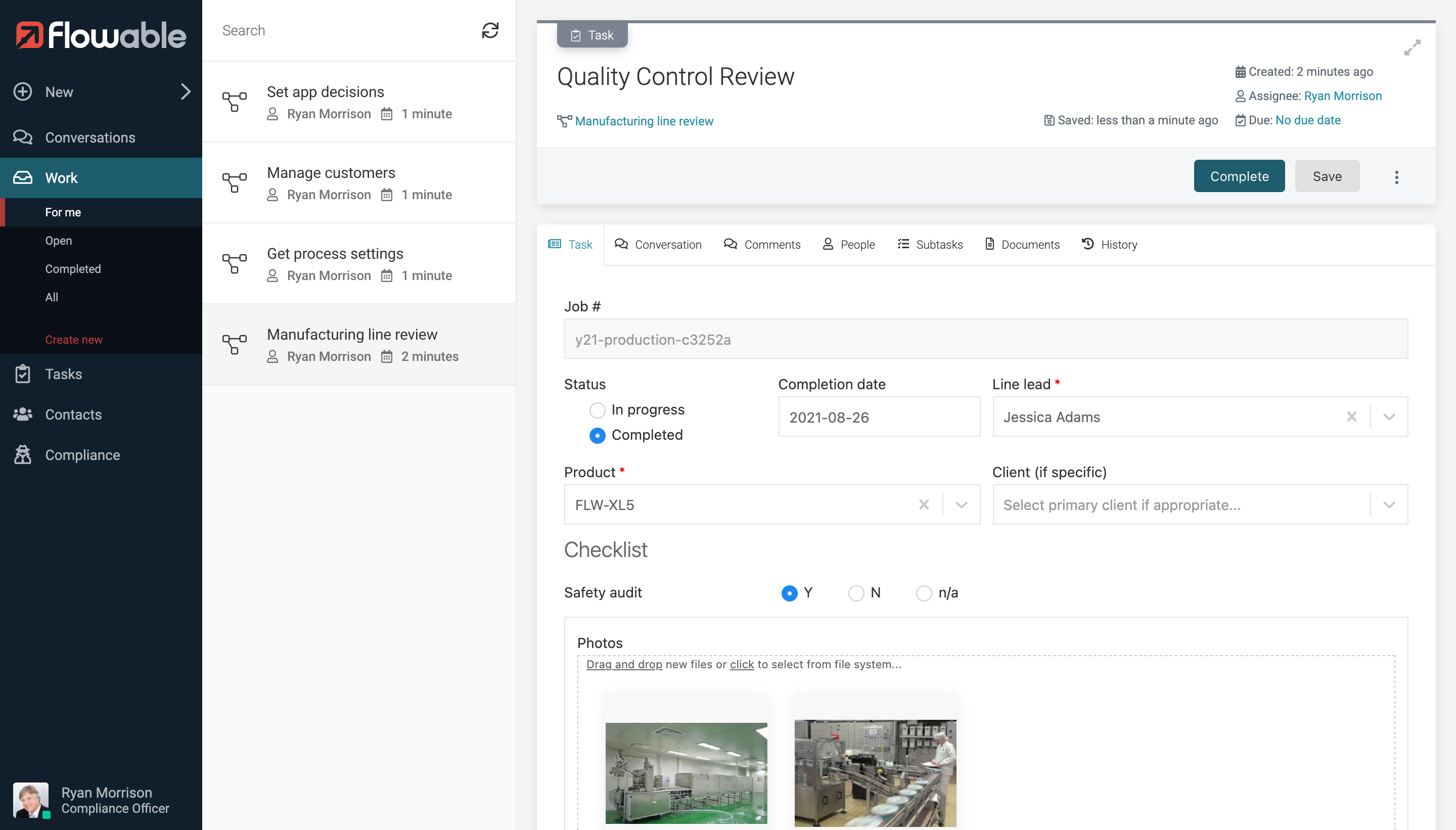 Manufacturing industry solution page application in Flowable