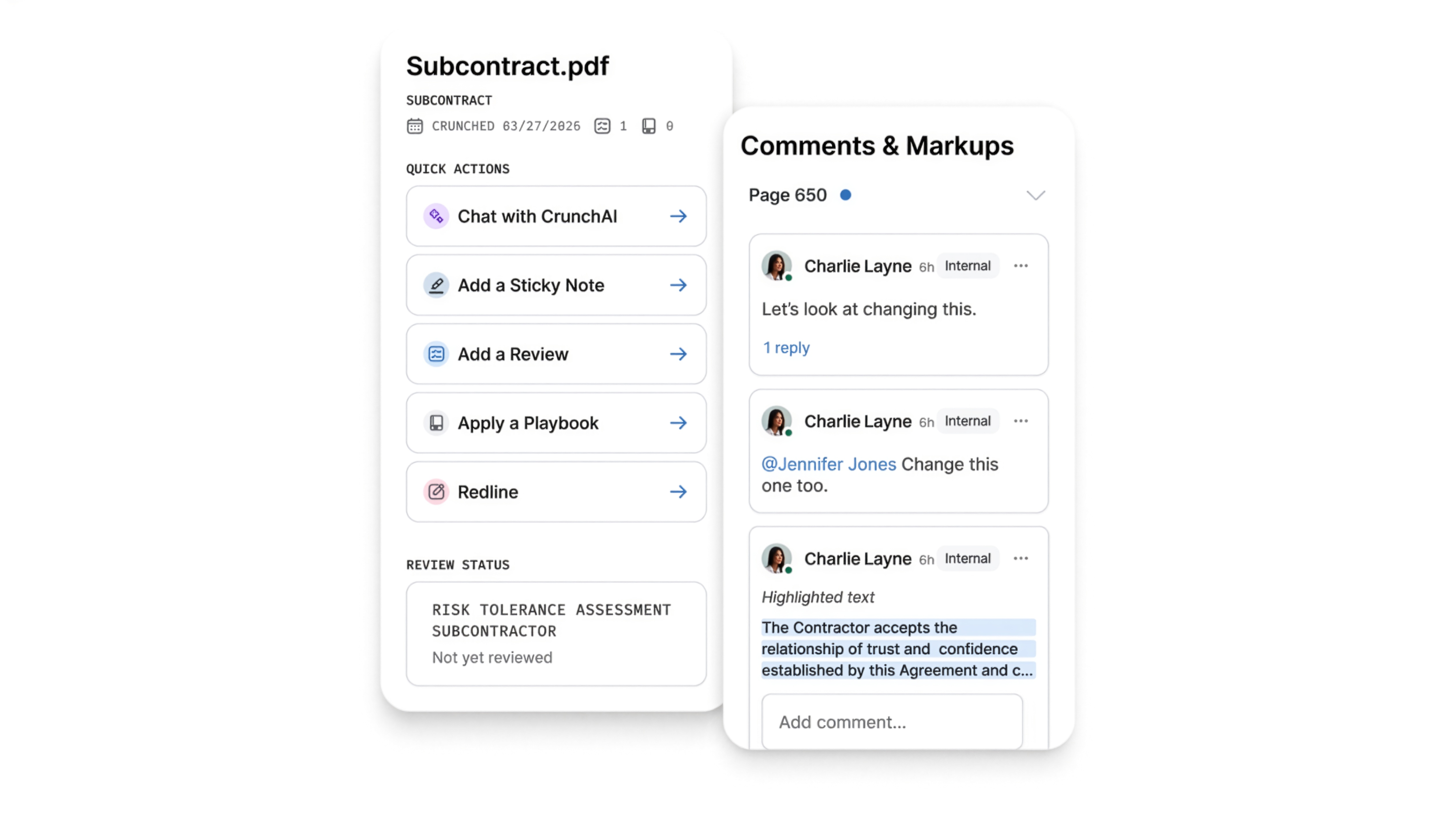 Visual of the Document Crunch platform for risk management in construction.