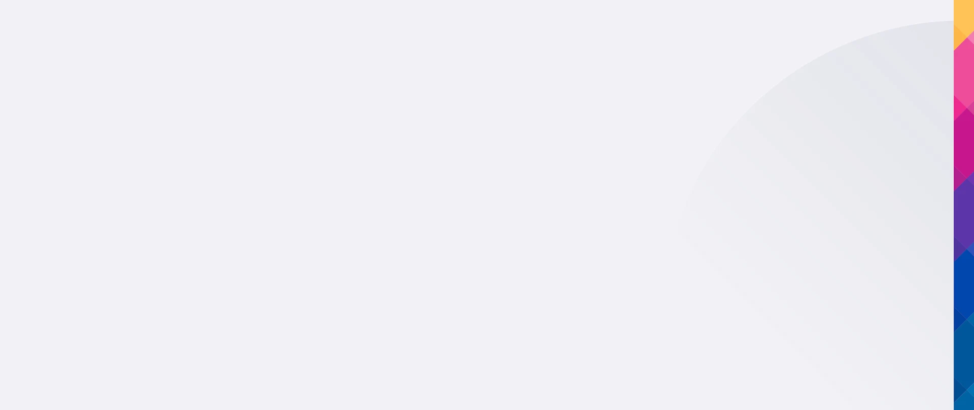 A light gray background with a subtle gradient and a vertical bar of Trimble's brand colors on the far right.