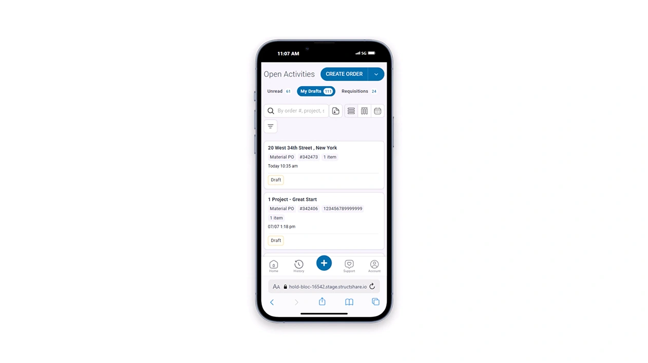 Trimble Materials work order screenshot on mobile device