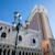 A view from below of The Venetian tower on a bluebird day in Las Vegas