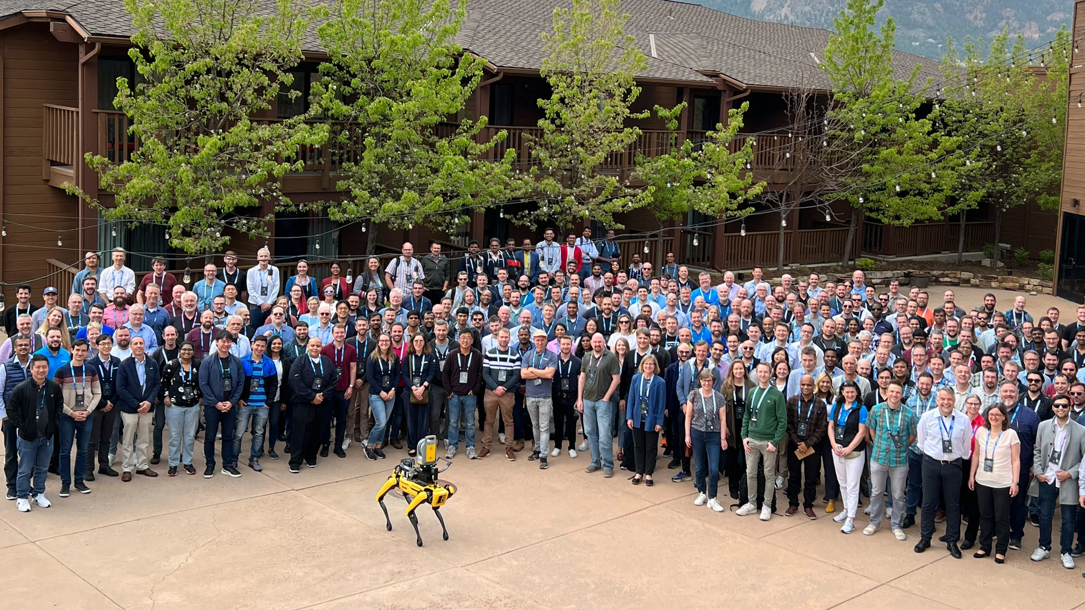 Participants at Trimble Technology Conference 2023 in Colorado Springs, Colorado with robotic equipment