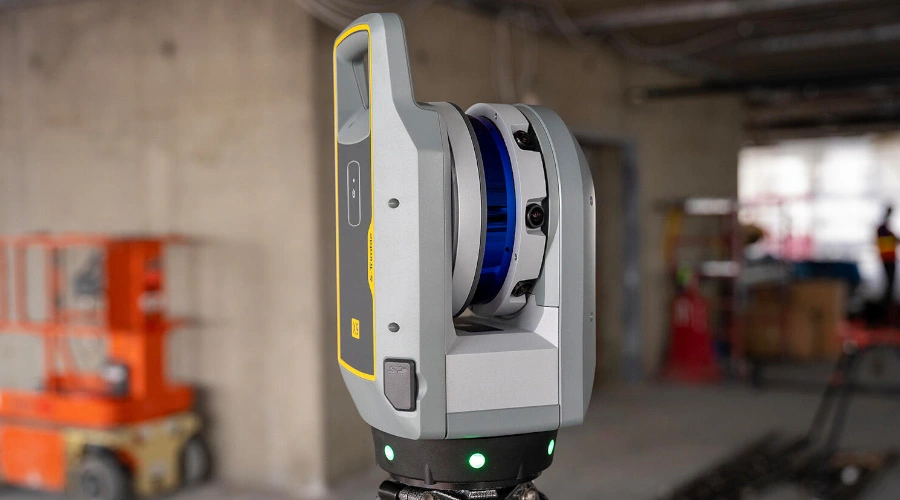 the Trimble X9 3D laser scanning platform at a job site