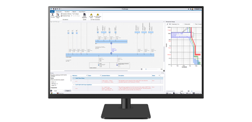 Écran affichant Trimble Electrical Designer, un logiciel de conception et de calcul en génie électrique.