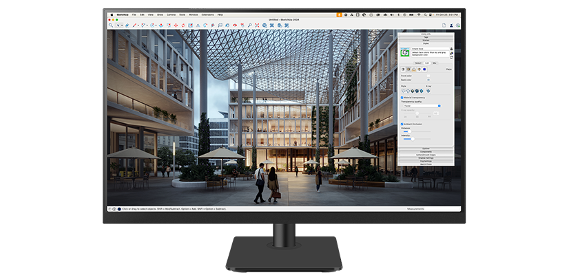 Écran affichant SketchUp, un logiciel de conception 3D pour les architectes et les designers.
