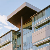 Upward view of Trimble headquarters in Westminster, Colorado