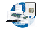 Trimble Connect-interfaces tonen AECO-projectsamenwerking: structurele en architectonische BIM-modellen, een projectanalyse-dashboard en BCF-onderwerpsexport voor probleemregistratie.