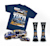 RFK-Racing-Merchandise-Bundle mit einem marineblauen T-Shirt, den Sammlerobjekten Auto Nr. 60 und Nr. 17 aus Druckguss sowie passenden Socken.