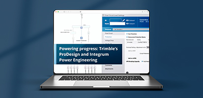 Laptop showing Trimble ProDesign software with electrical diagrams