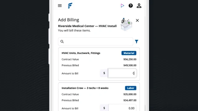 Billing in Trimble Financials shows what you estimated and previously billed.