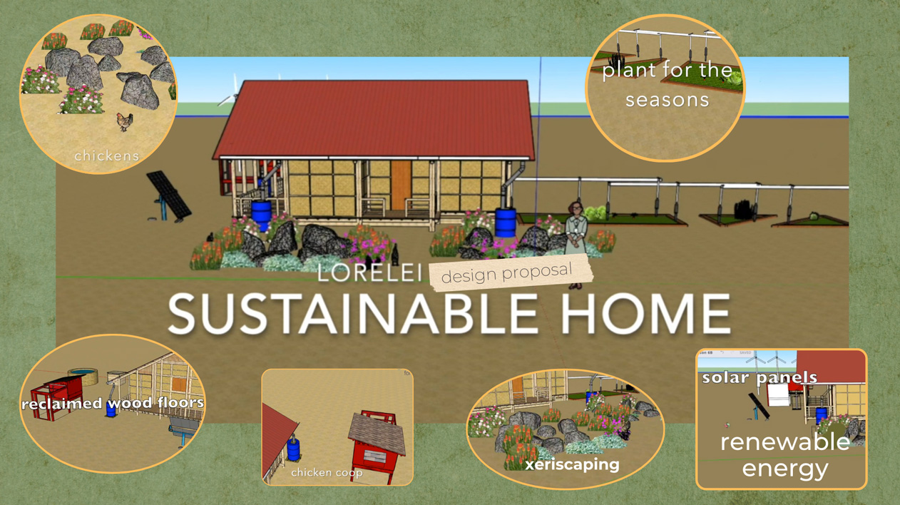 Trimble SketchUp architectural rendering of a sustainable home with landscaping elements