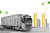 Freight truck with branches in the foreground and a bar chart in the background