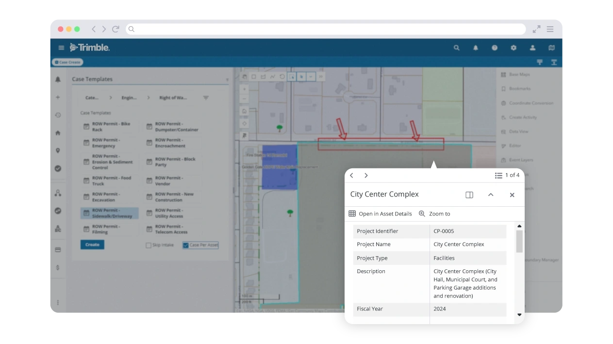 Trimble Unity Permit screenshot showing new application