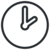 A minimalist black-and-white line art icon of a circular analog clock, with the hands indicating approximately two o'clock, representing time or scheduling.