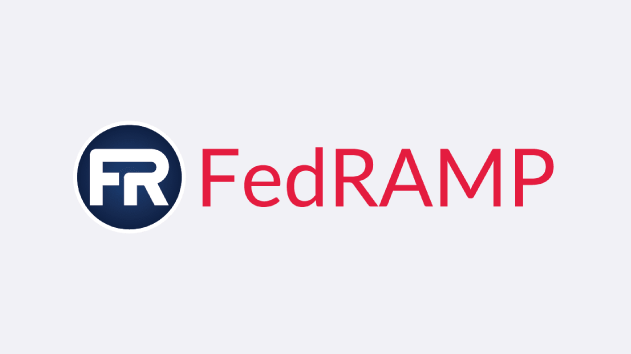 The FedRAMP logo featuring a navy blue circular icon with a white "FR" monogram next to the word "FedRAMP" in red text.