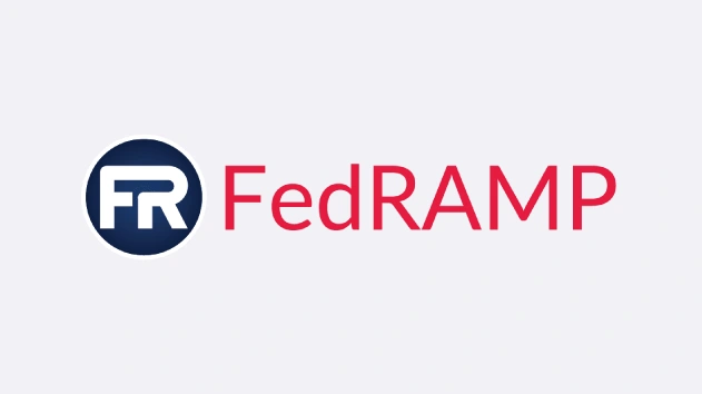 The FedRAMP logo featuring a navy blue circular icon with a white "FR" monogram next to the word "FedRAMP" in red text.