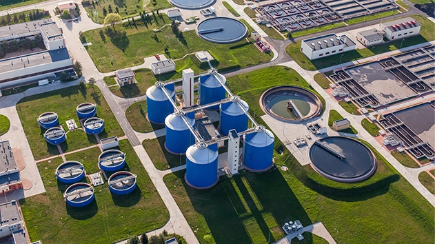 Aerial view of wastewater treatment plant