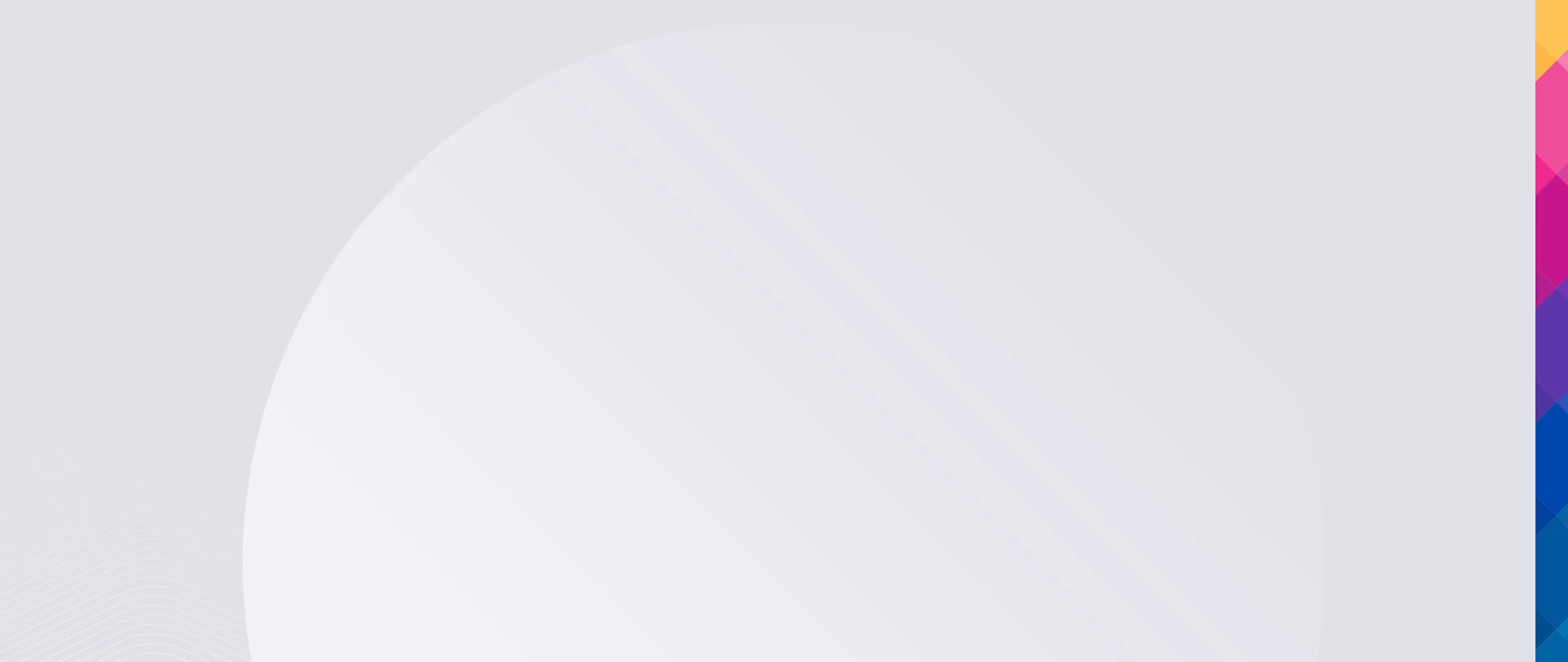 A minimalist Trimble-branded light gray gradient background featuring a subtle circular arc and a vertical strip of colorful squares on the right.