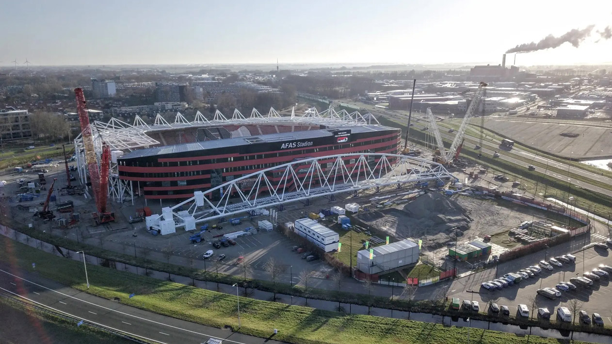 Aerial view of AFAS Stadion and parking lot 