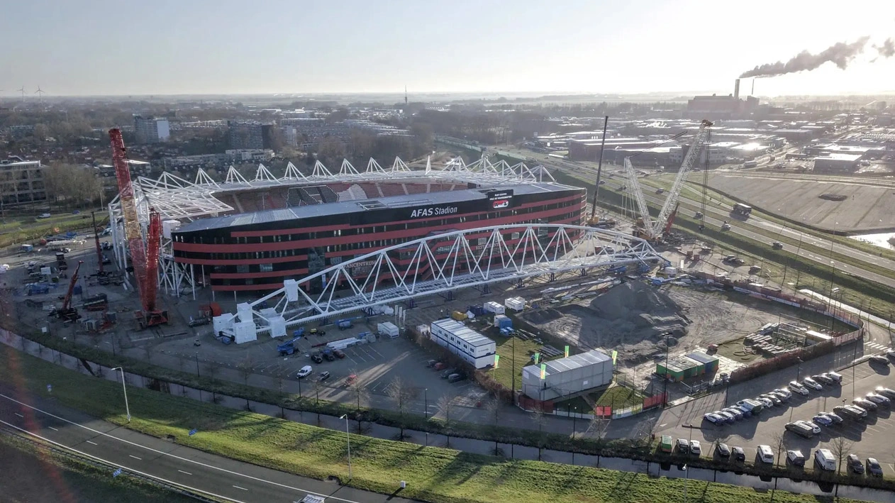 Aerial view of AFAS Stadion and parking lot