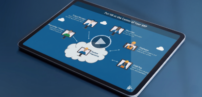 Tablet displaying a Spectrum HR Management demo video