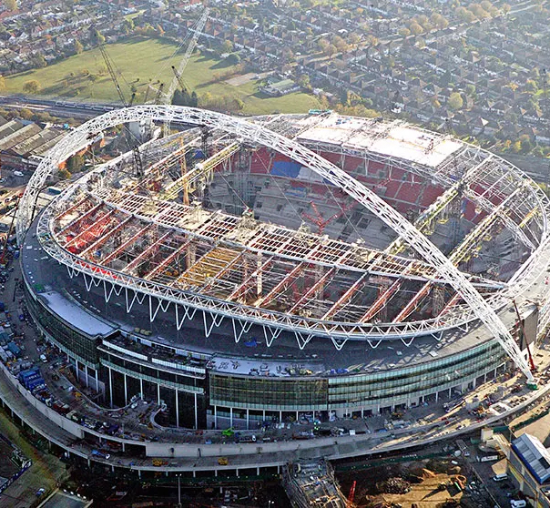 Vue aérienne du stade de Wembley pendant la phase de construction gérée à l'aide du logiciel BIM de Trimble Tekla