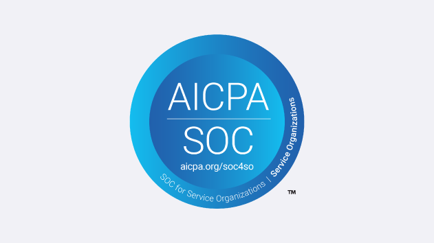 AICPA SOC for Service Organizations blue circular logo, representing audit compliance for data security and internal controls.