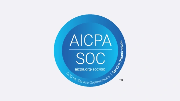AICPA SOC for Service Organizations blue circular logo, representing audit compliance for data security and internal controls.