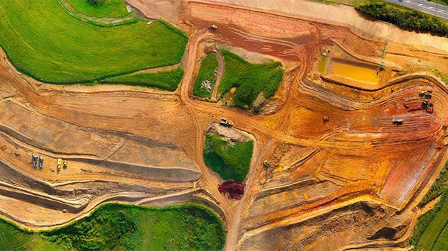 Aerial view of construction site with heavy equipment