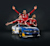 A blue #17 RFK Racing Ford Mustang with Trimble branding, and three Athletes from Liverpool Football Club in red jerseys celebrating in the background.