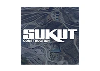 The logo for **Sukut Construction** is displayed over an aerial view of a large-scale grading site utilizing **Trimble Earthworks** technology.