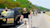 Sheriff officer using Trimble Geospatial technology on a roadway crime scene