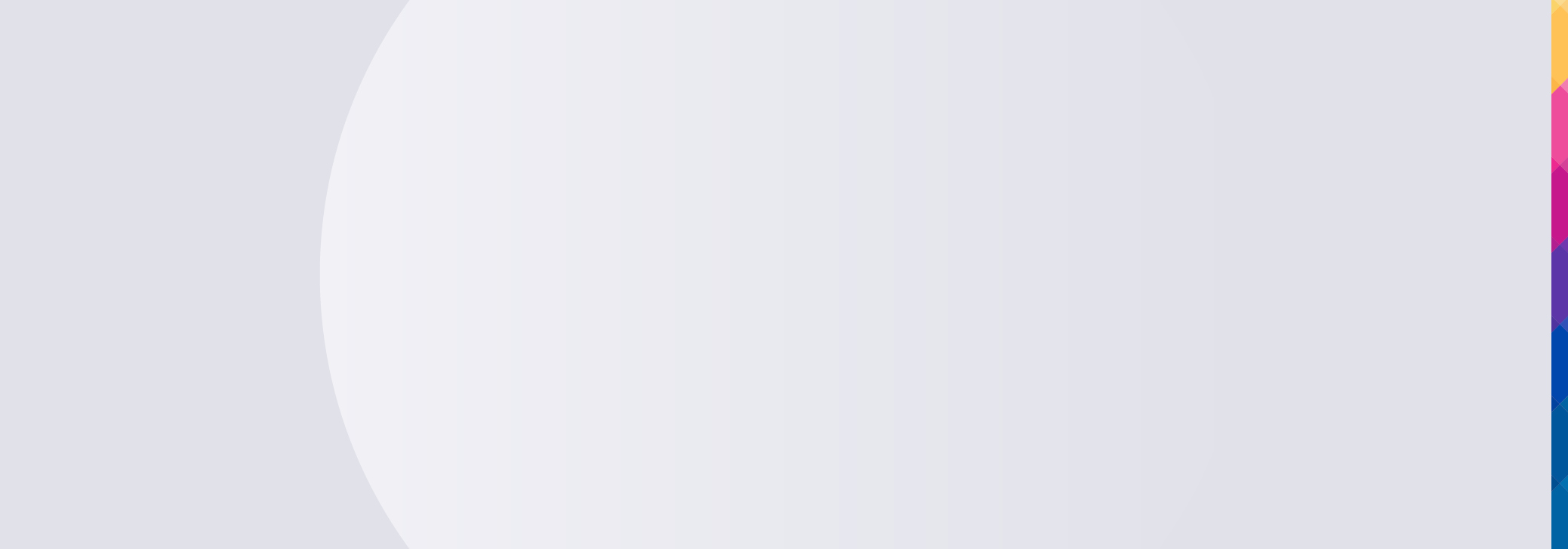 Light grey background with a subtle circle and a vertical strip of colorful geometric shapes on the right, representing Trimble branding.