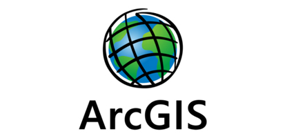 Logo of ArcGIS with a stylized globe featuring blue oceans and green land masses, overlaid with a black grid. The text "ArcGIS" is written below.