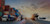 A vibrant, wide-angle shot of a busy intermodal port at dusk or dawn.