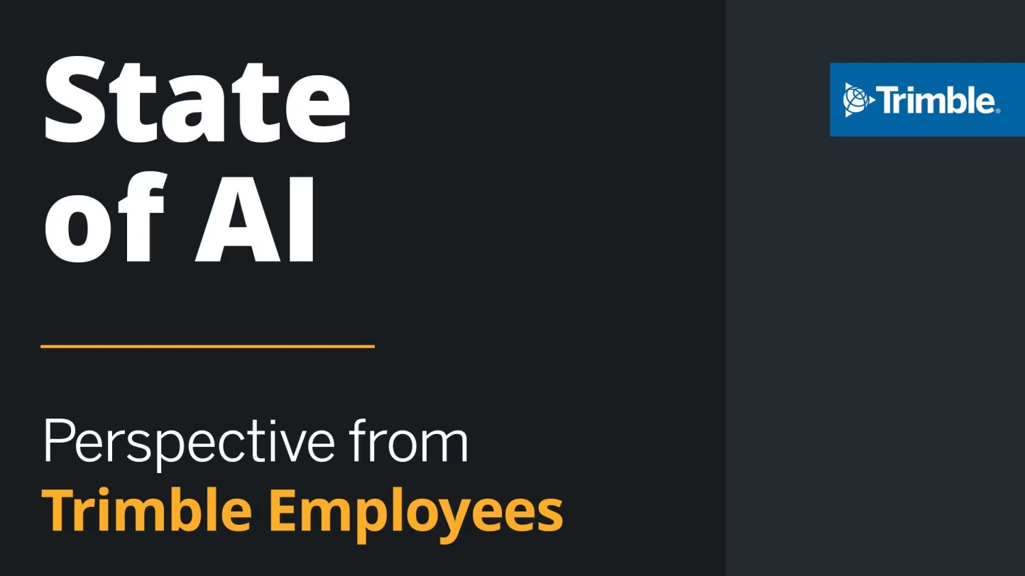 Graphic for "State of AI: Perspective from Trimble Employees," featuring the Trimble logo and bold text on a dark gray background.