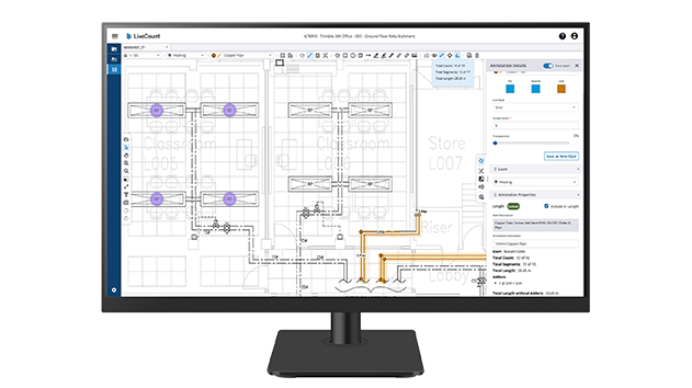 A screen displaying Trimble LiveCount, web-based takeoff software for MEP contractors