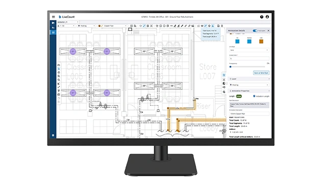 A screen displaying Trimble LiveCount, web-based takeoff software for MEP contractors
