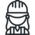 An icon of a female contractor wearing a hard hat and a safety vest, depicted in a minimalist, black-and-white line art style.